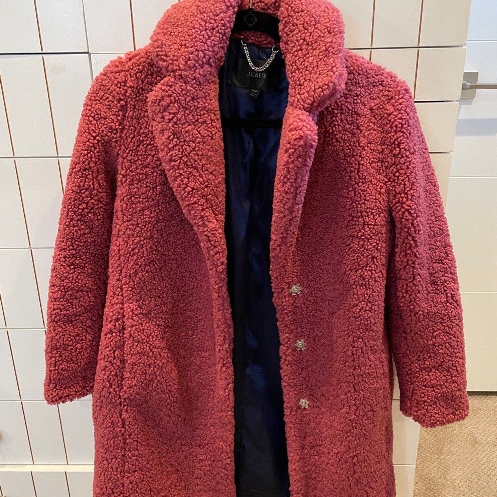 J Crew Teddy Sherpa Topcoat Dusty Rose Sz XSP